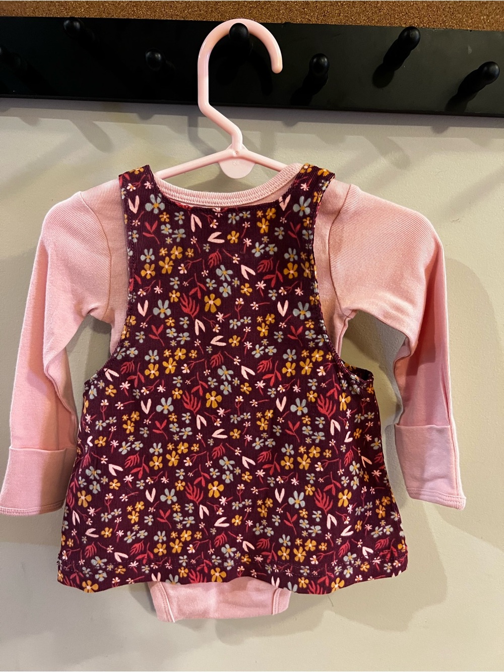 Carter's Maroon Floral Corduroy Pinafore with Pink Bodysuit - Picture 2 of 7